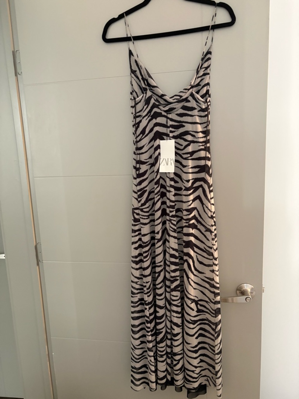Zara Black and Cream Zebra-Print Maxi Slip Dress